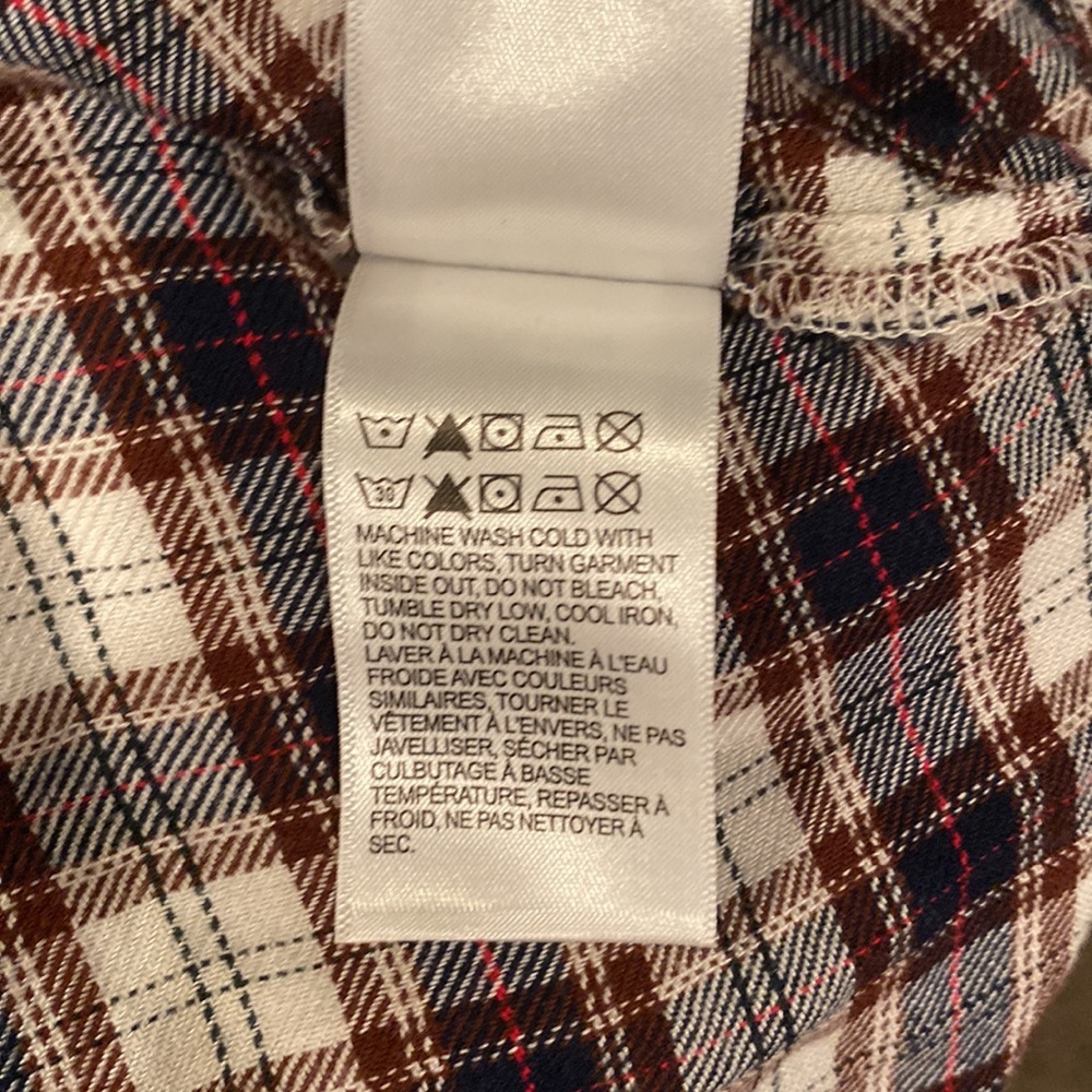 Medium Lucky Brand blue flannel print top with split back - Picture 4 of 5